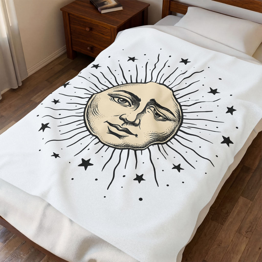 Sun Face Blanket Boho Chic Space Gift Women Rustic Blanket Sun Blanket Hippie Fan Bohemian Blanket Galaxy Graphic Line Art Stars Blanket