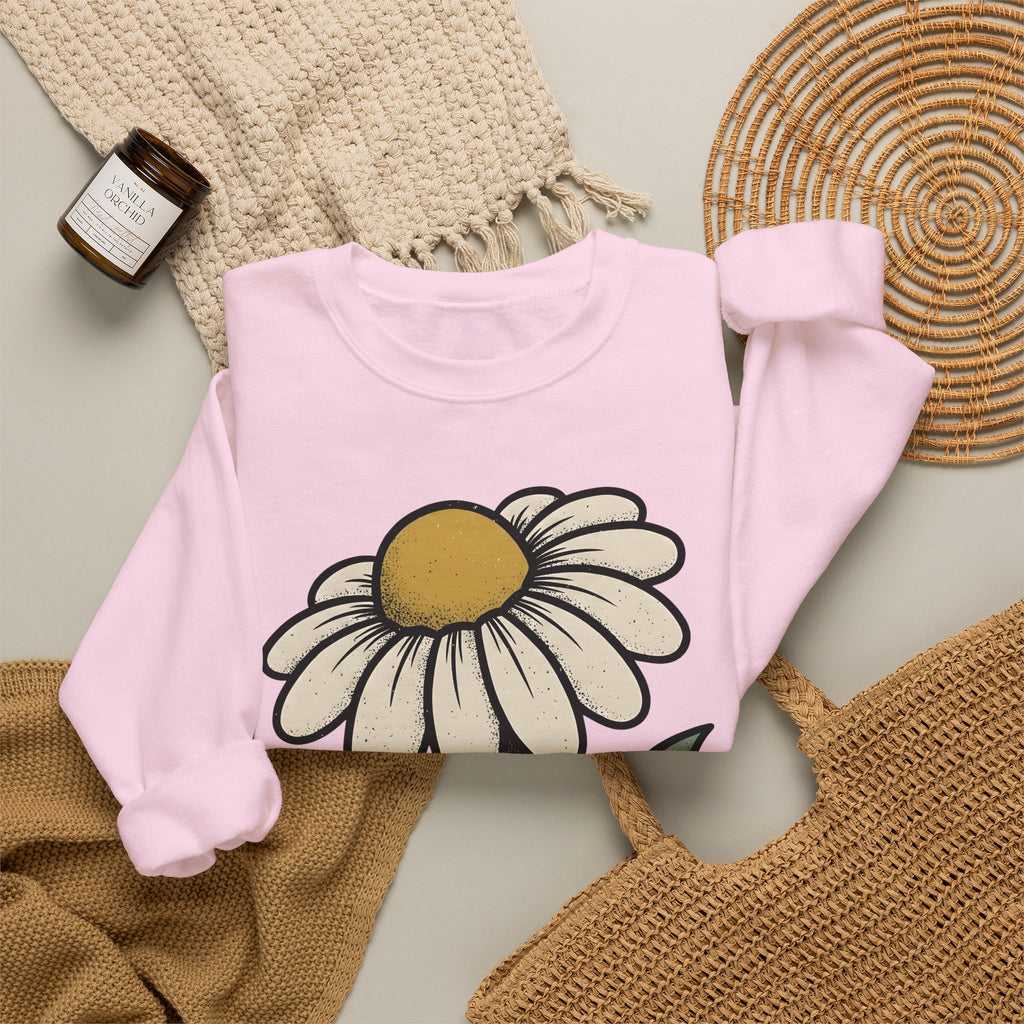 Daisy Petal Sweatshirt Floral Nature Gift Women Cartoon Sweatshirt Flower Sweatshirt Botanical Fan Comic Sweatshirt Outdoor Graphic Silhouette Sprig Sweatshirt