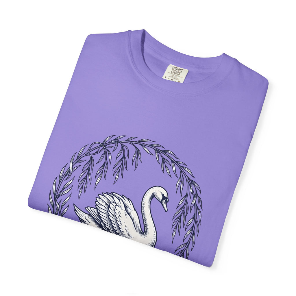 Swan Drawing T-Shirt Animal Environment Gift Women Cartoon T-Shirt Duck T-Shirt Wildlife Fan Waterfowl T-Shirt Eco Graphic Rustic Lake Bloom T-Shirt