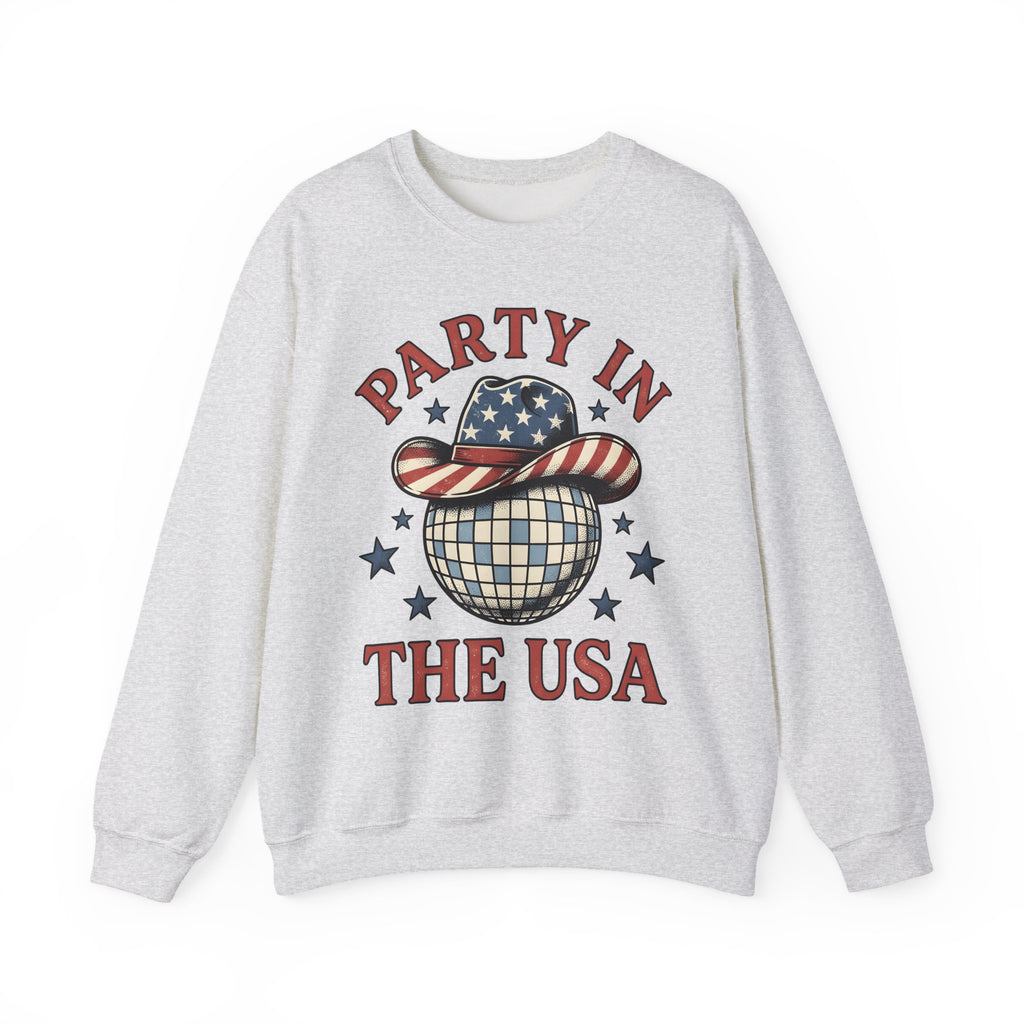 Disco Hat Cowboy Sweatshirt 4th Of July Flag Gift Women Distressed Sweatshirt Western Cowboy Sweatshirt Independence Day Fan Vintage Sweatshirt Patriotic