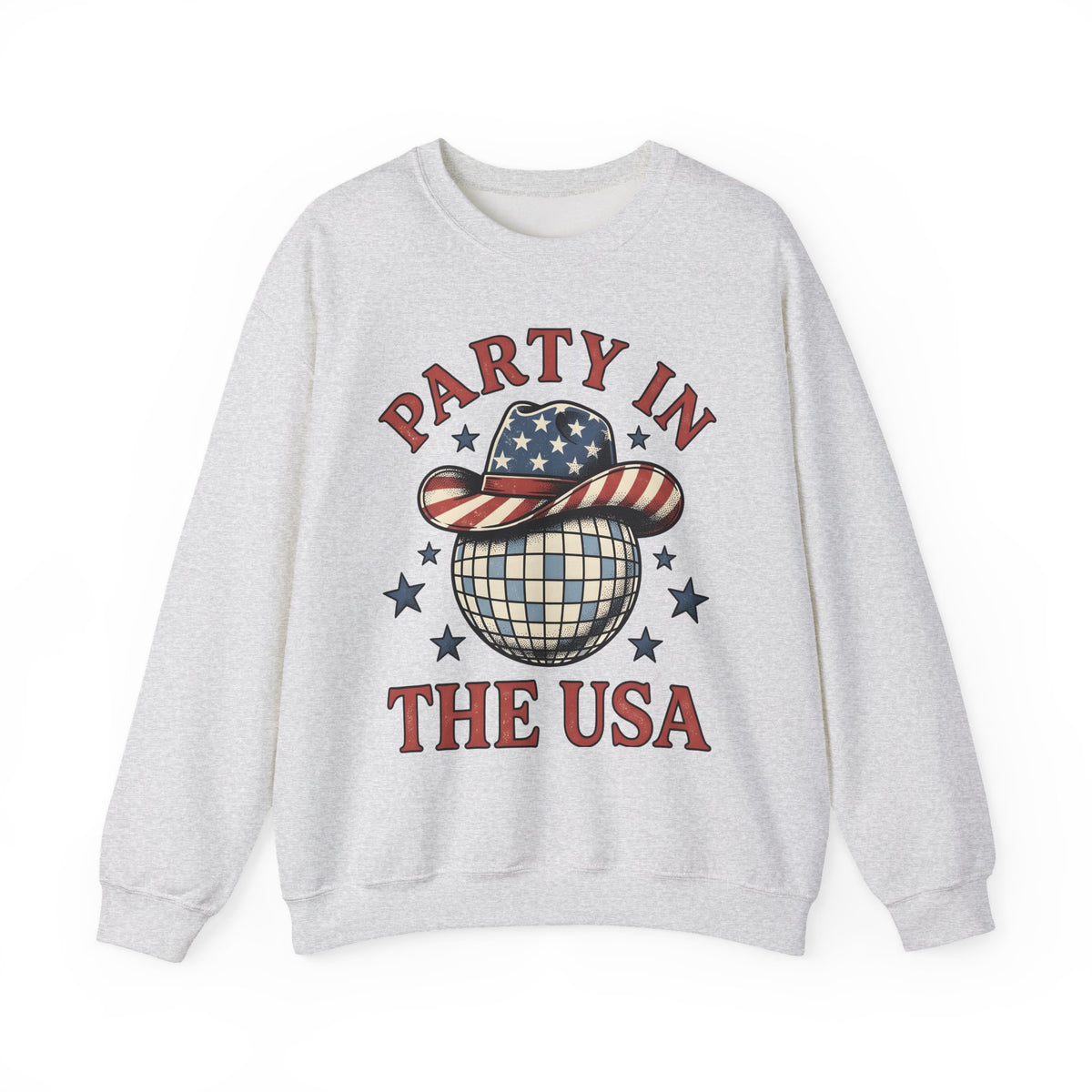 Disco Hat Cowboy Sweatshirt 4th Of July Flag Gift Women Distressed Sweatshirt Western Cowboy Sweatshirt Independence Day Fan Vintage Sweatshirt Patriotic