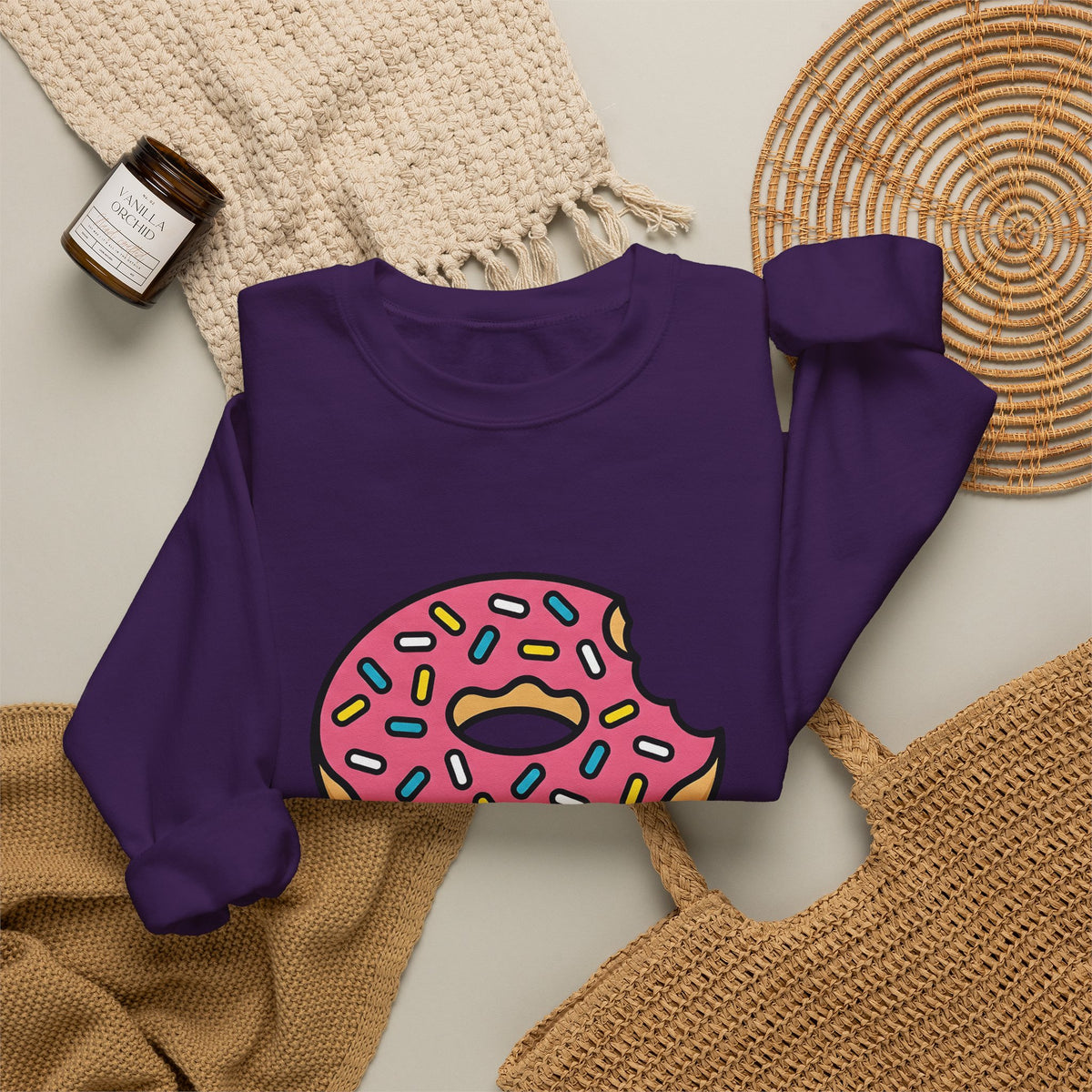Donut Drawing Sweatshirt Desserts Cuisine Gift Women Charming Sweatshirt Doughnut Sweatshirt Pastry Fan Cartoon Sweatshirt Food Graphic Animation Candy Sweatshirt