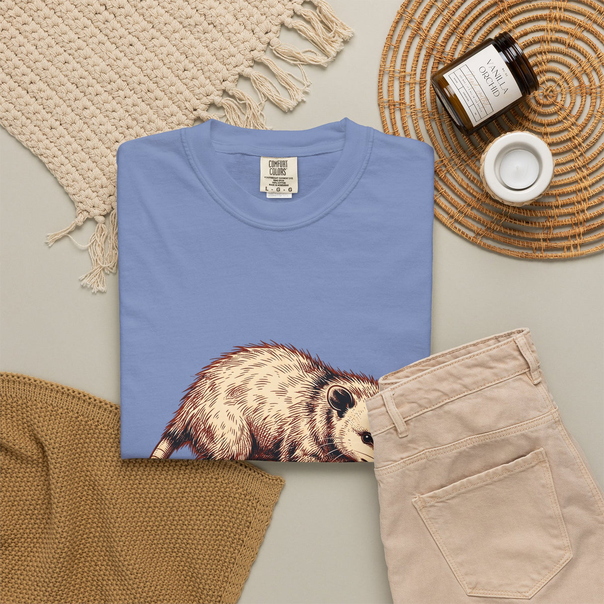 Opossum Illustration T-Shirt Funny Pet Gift Women Retro T-Shirt Possum T-Shirt Comedy Fan Vintage T-Shirt Animal Graphic Sketch Wildlife Comedy