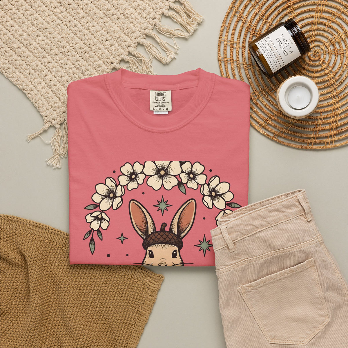 Peaceful Hare T-Shirt Yoga Critter Gift Women Folk T-Shirt Rabbit T-Shirt Yoga Enthusiast Folk Art T-Shirt Animal Graphic Line Art Garden Loop