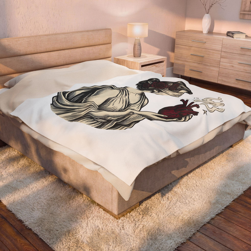 Goddess Love Blanket Boho Chic Magical Gift Women Sketch Blanket Divine Love Blanket Bohemian Fan Drawing Design Illustration Classic Bloom Blanket