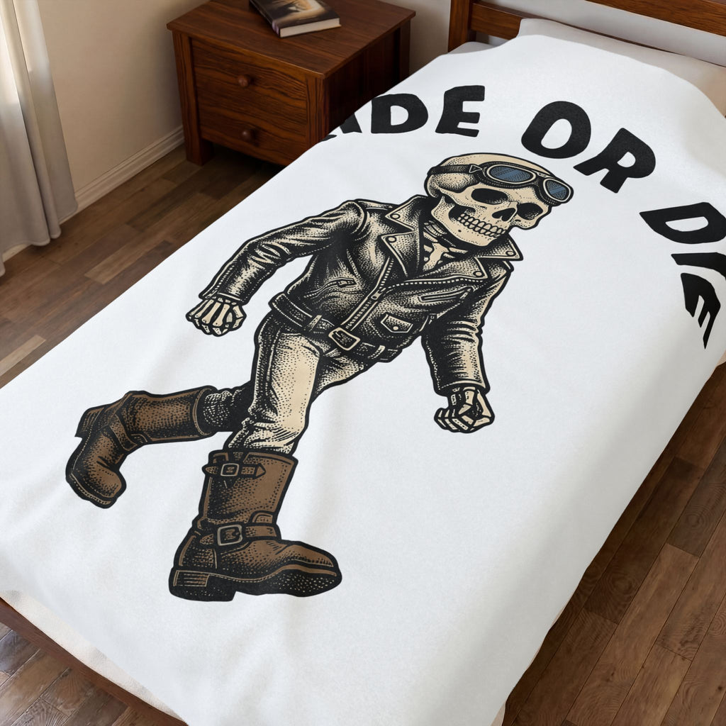Bony Biker Blanket Halloween Chopper Gift Women Old School Blanket Biker Blanket Horror Fan Retro Blanket Motorcycle Graphic Grunge Shades Blanket