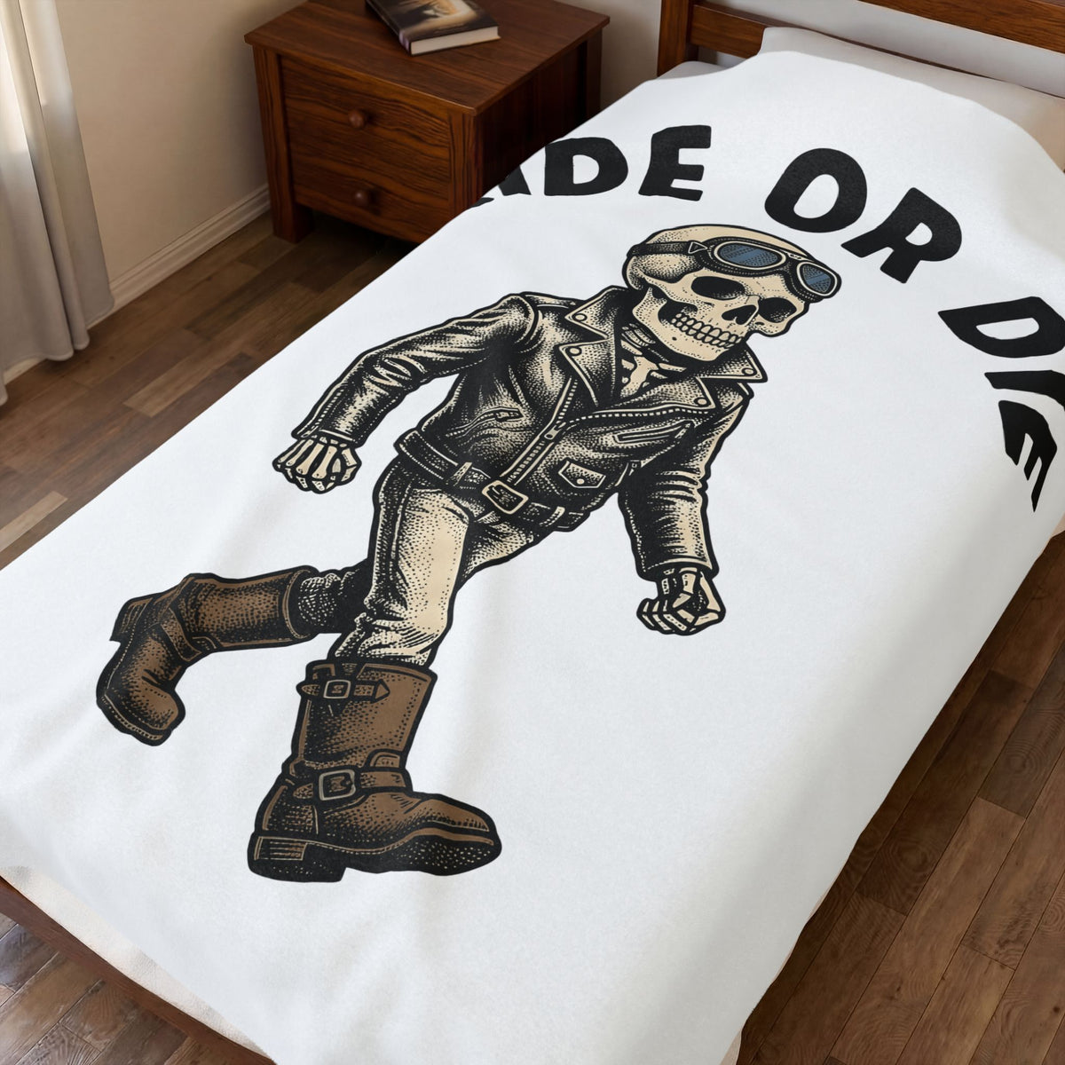 Bony Biker Blanket Halloween Chopper Gift Women Old School Blanket Biker Blanket Horror Fan Retro Blanket Motorcycle Graphic Grunge Shades Blanket