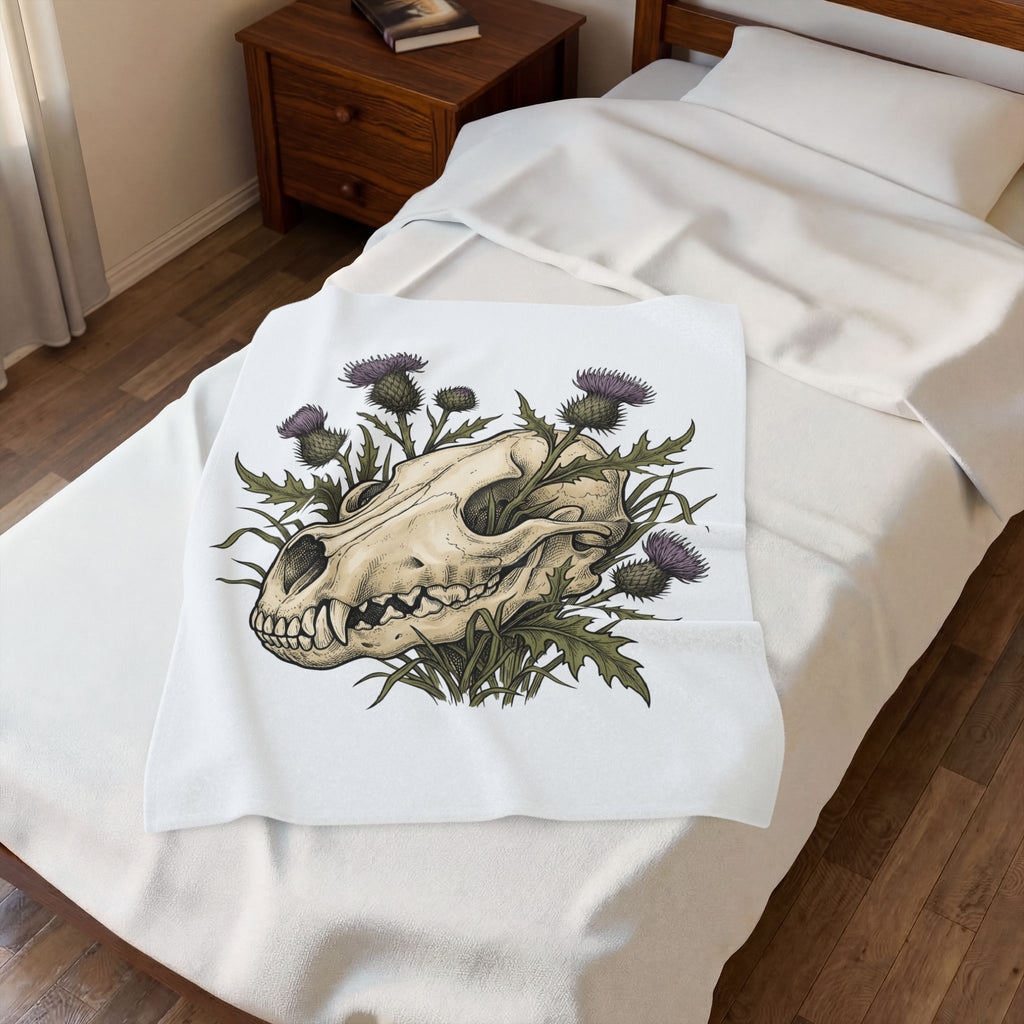 Animal Skull Blanket Animals & Flowers Spooky Gift Women Sketch Blanket Cranium Blanket Wildlife Fan Illustration Graphic Blanket Hand Drawn