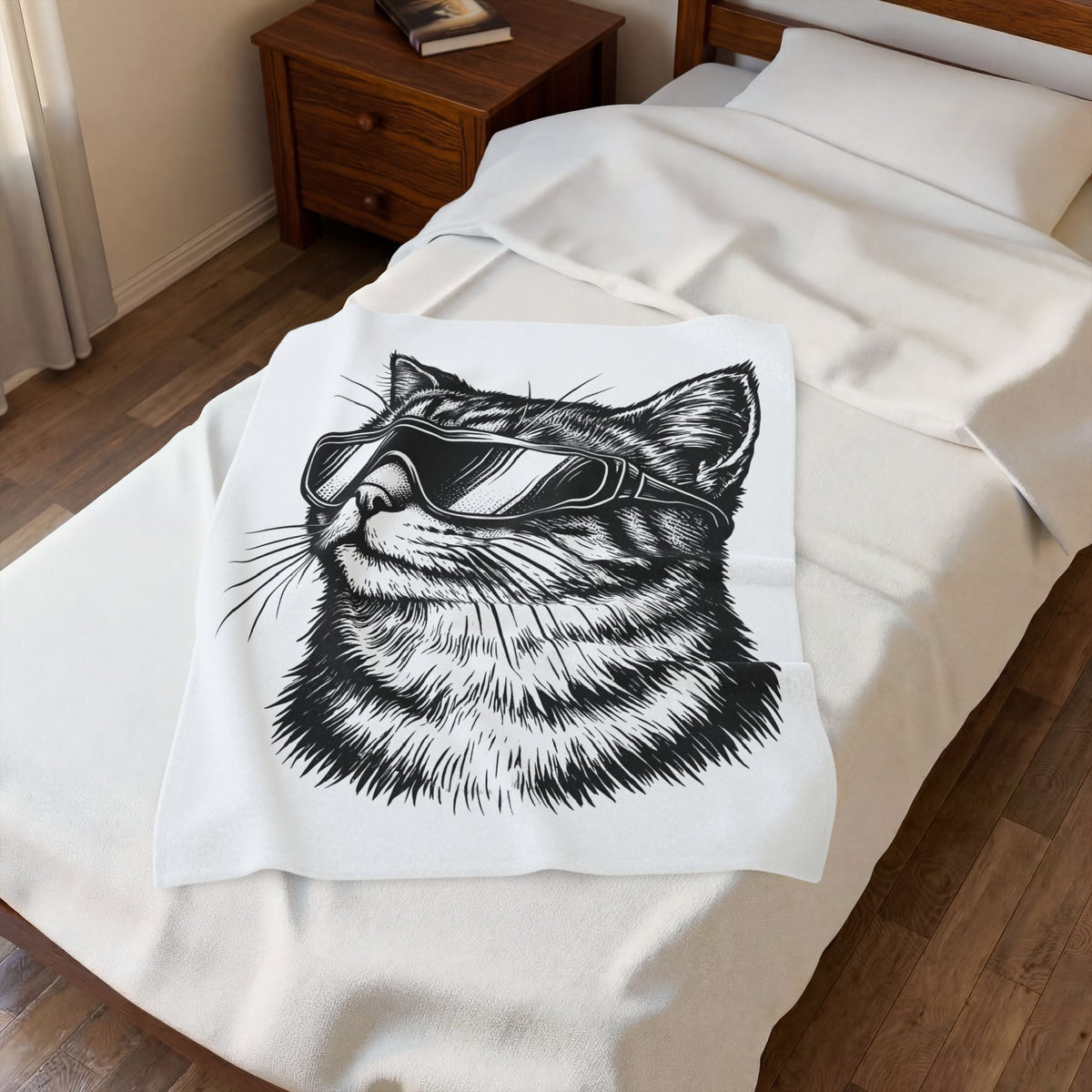 Cat Sunglasses Blanket Cat Animal Gift Women Ink Drawing Blanket Cool Cat Blanket Cat Fan Feline Blanket Creature Graphic Retro Eyewear Blanket