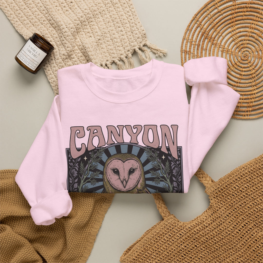 Barn Owl Boho Chic Fauna Gift Hand Drawn Owl Bohemian Fan Illustrated Colorful Blossom Sweatshirt