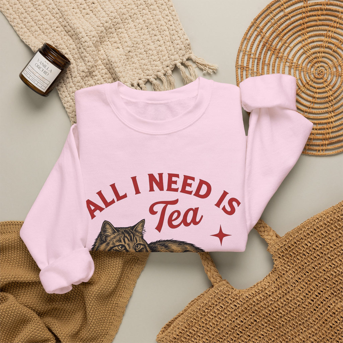 Cat Tea Cup Sweatshirt Cat Tea Gift Women Vintage Sweatshirt Kitty Sweatshirt Feline Fan Retro Sweatshirt Tea Infusion Graphic Hand Drawn Star Sweatshirt