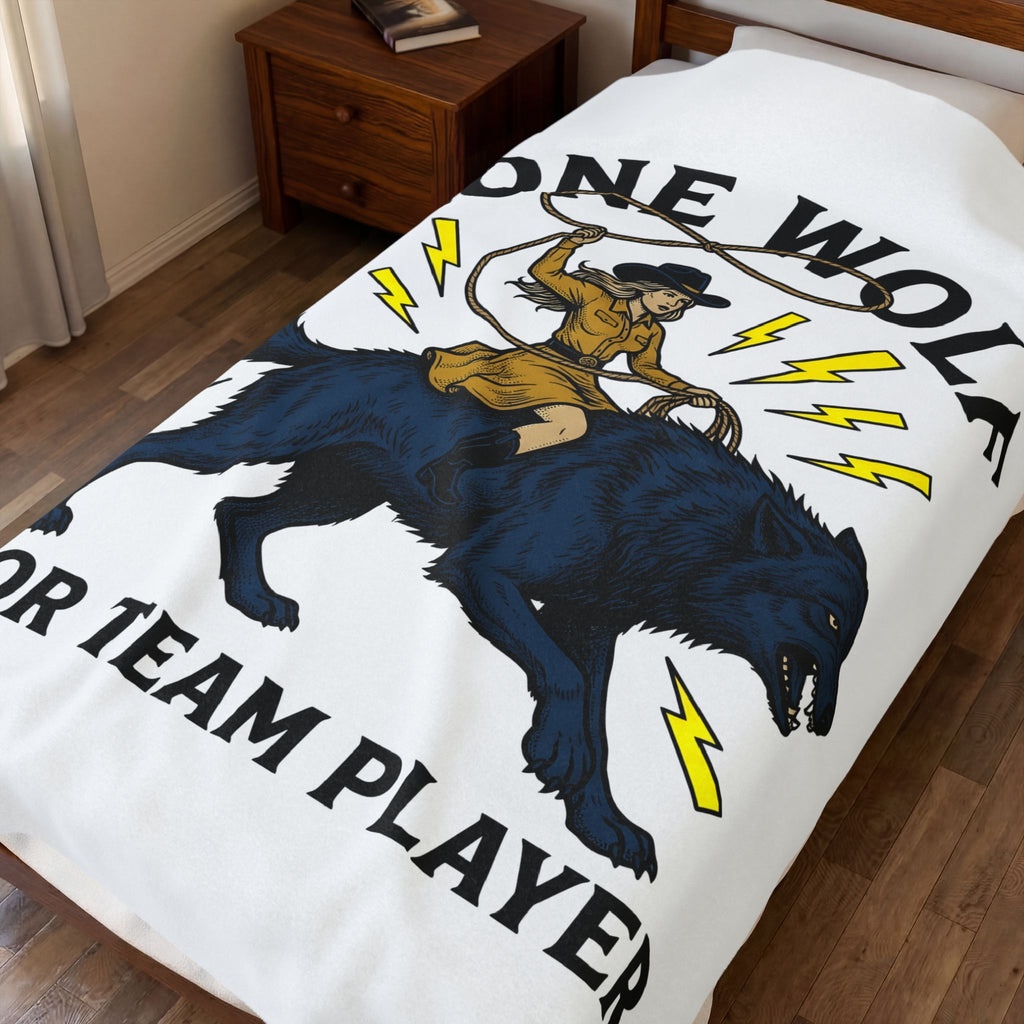 Cowgirl Wolf Blanket Cowgirl Ranch Gift Women Old School Blanket Wolf Blanket Cowgirl Fan Retro Blanket Farm Graphic Line Art Electric Bolts Blanket