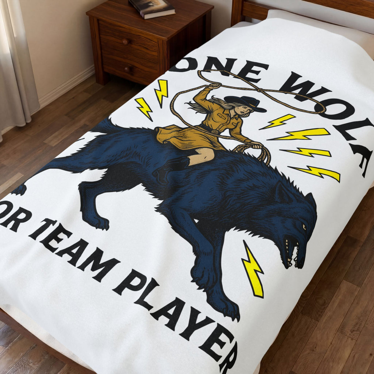 Cowgirl Wolf Blanket Cowgirl Ranch Gift Women Old School Blanket Wolf Blanket Cowgirl Fan Retro Blanket Farm Graphic Line Art Electric Bolts Blanket