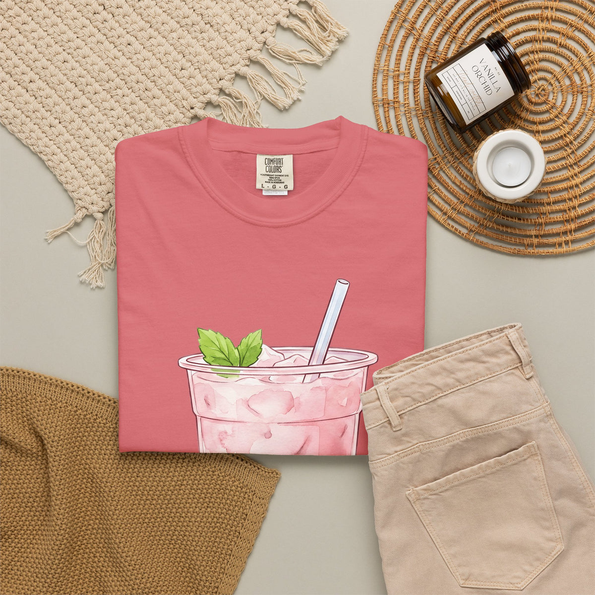 Strawberry Boba Tea T-Shirt Drinks Gastronomy Gift Women Gouache T-Shirt Boba Tea T-Shirt Beverage Fan Watercolor T-Shirt Foodie Graphic Clean Mint
