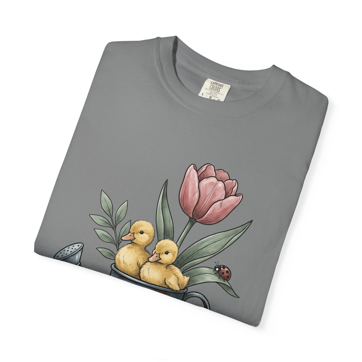 Baby Ducks Watering Pot T-Shirt Easter Garden Gift Women Sketch T-Shirt Duckling T-Shirt Spring Fan Doodle T-Shirt Gardening Graphic Retro Flower