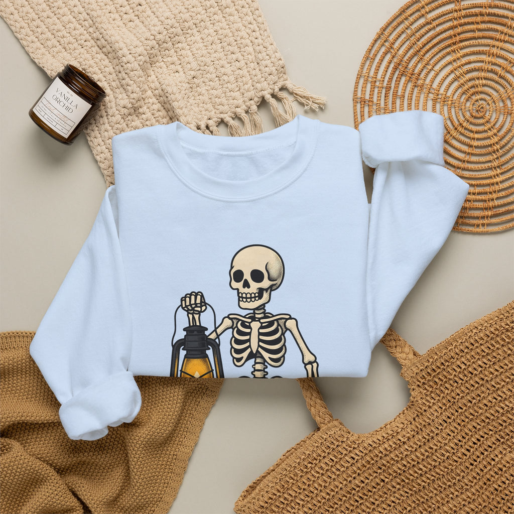 Skeleton Lantern Halloween Spooky Gift Vintage Jack O Lantern Horror Fan Creepy Hand Drawn Sweatshirt