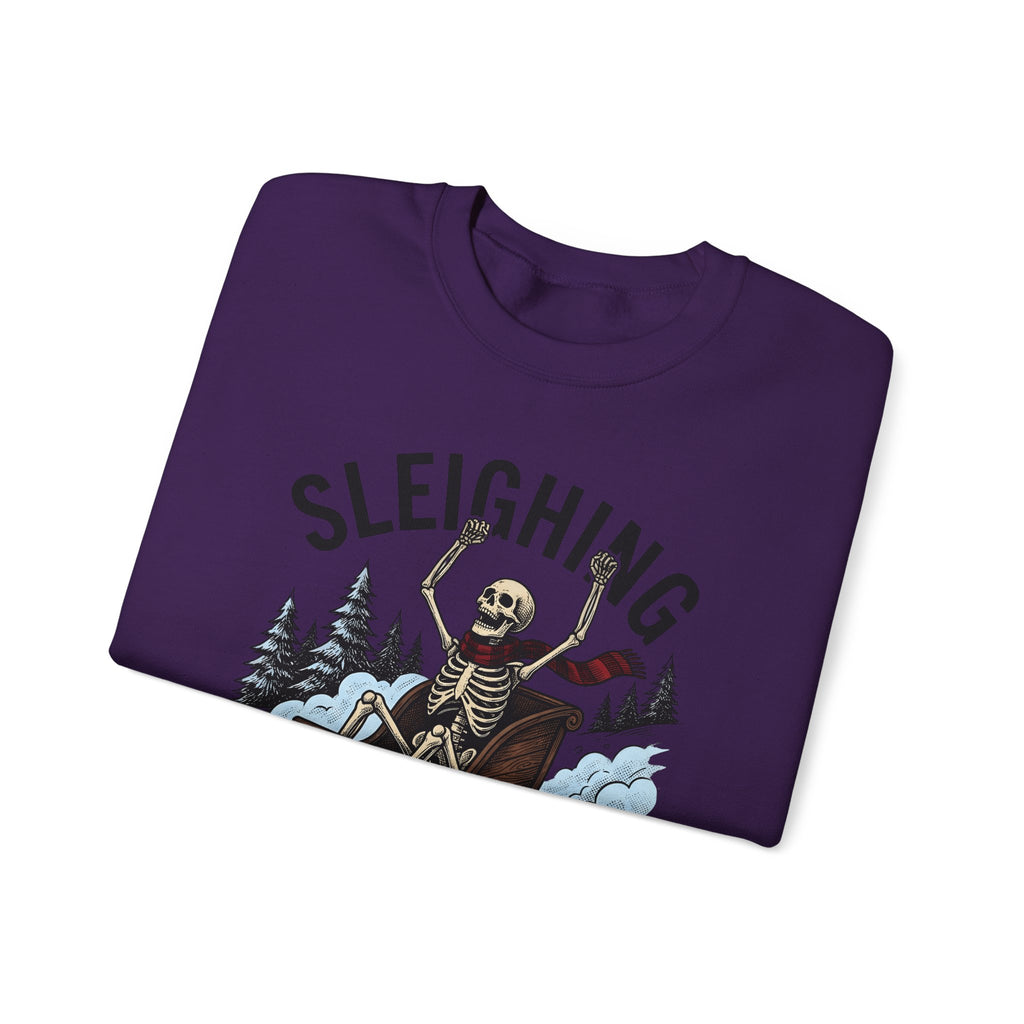 Bone Sleigh Sweatshirt Christmas Comedy Gift Women Shabby Chic Sweatshirt Sleigh Bell Sweatshirt Xmas Fan Distressed Sweatshirt Humor Graphic Doodle Fir Trees