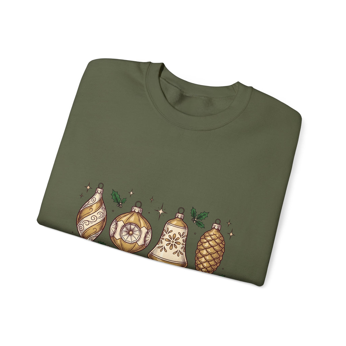 Festive Ornaments Sweatshirt Christmas Event Gift Women Line Art Sweatshirt Baubles Sweatshirt Xmas Fan Illustration Graphic Sweatshirt Hand Painted Pine