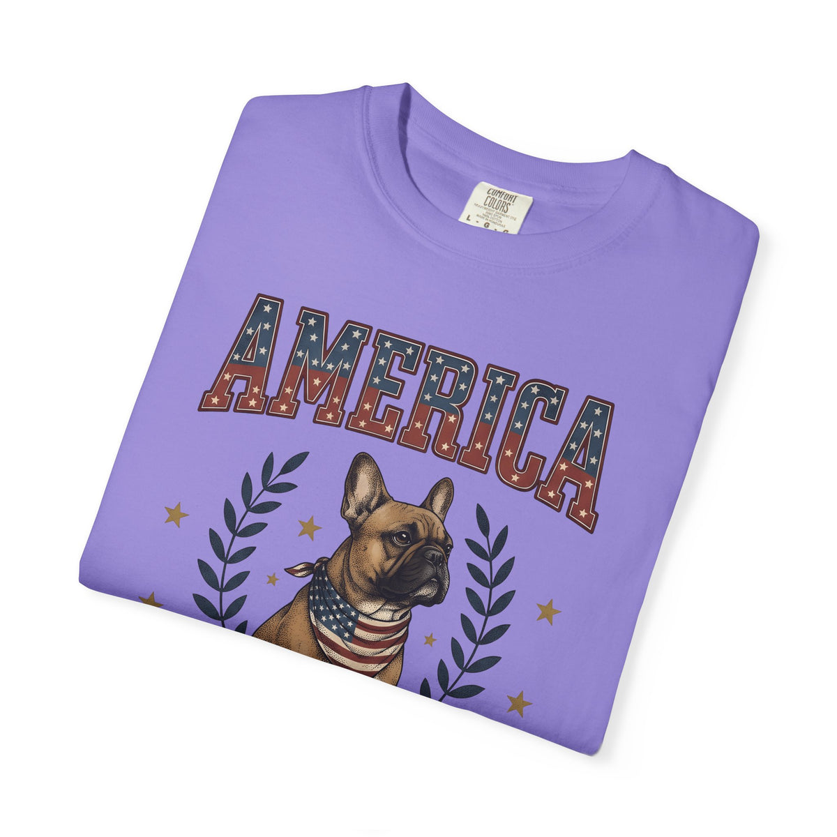 French Bulldog T-Shirt America Patriotic Gift Women Vintage T-Shirt Bouledogue T-Shirt American Fan Retro Illustration Graphic Retro Stars T-Shirt