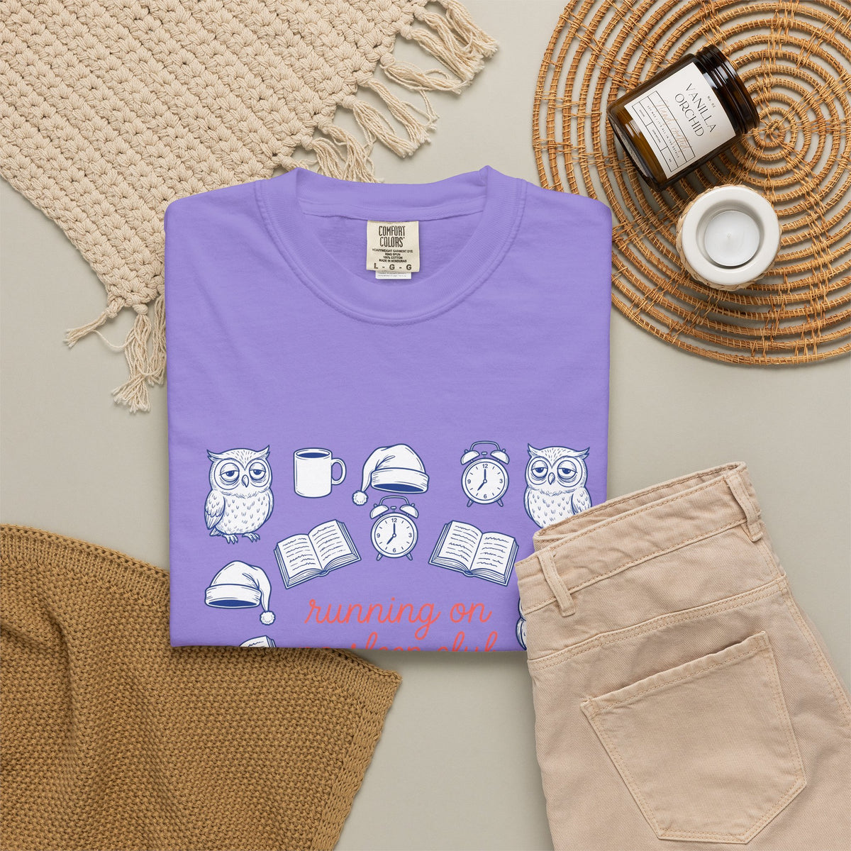 Sleepy Owl T-Shirt Mom Book Gift Women Hand Drawn T-Shirt Owl T-Shirt Mother Fan Owl T-Shirt Bibliophile Graphic Doodle Coffee T-Shirt T-Shirt