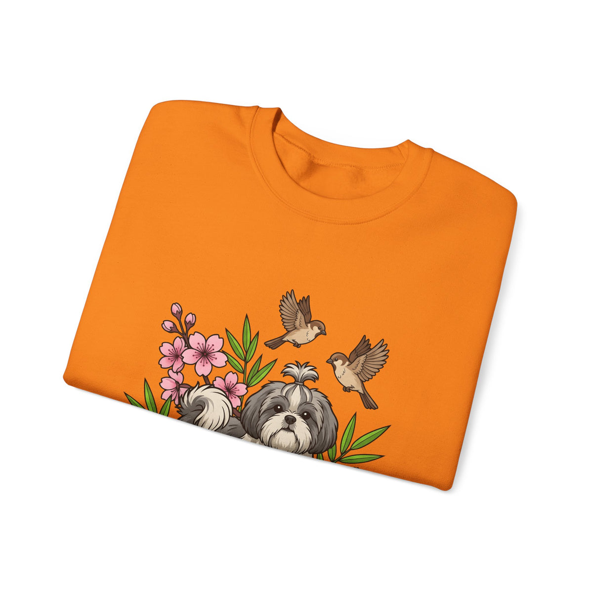 Shih Tzu Puppy Sweatshirt Dog Botanical Gift Women Cute Sweatshirt Puppy Sweatshirt Dog Fan Pup Sweatshirt Floral Graphic Sketch Sakura Flowers Sweatshirt