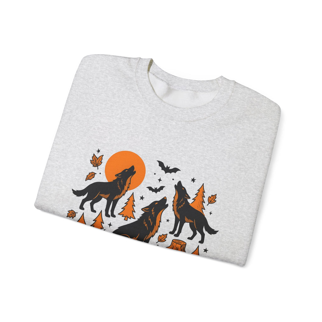 Wolf Crew Sweatshirt Halloween Fauna Gift Women Minimalist Sweatshirt Wolf Pack Sweatshirt Horror Fan Werewolf Sweatshirt Wildlife Graphic Sketch Bats Flying