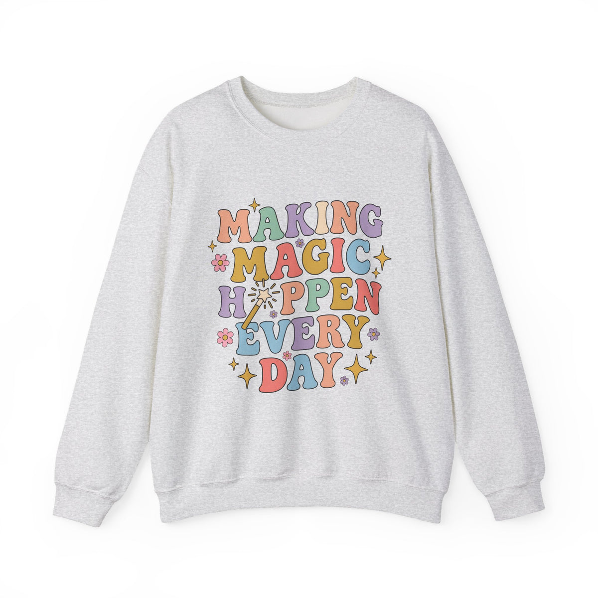 Enchanted Rod Design Sweatshirt Teachers Thanks Gift Women Line Art Sweatshirt Magic Wand Sweatshirt Educator Enthusiast Illustration Graphic Appreciation