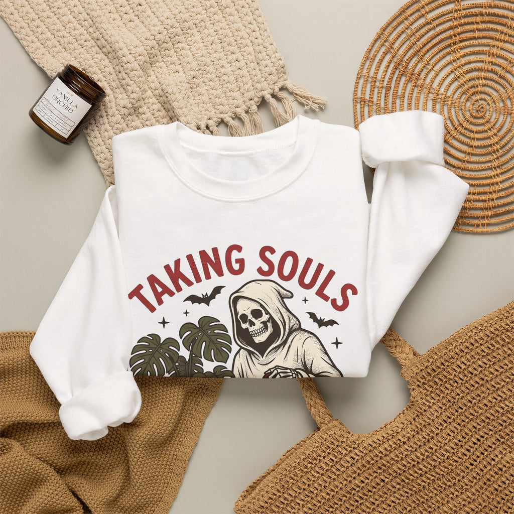Skull Harvester Sweatshirt Halloween Outdoors Gift Women Classic Sweatshirt Reaper Sweatshirt Horror Fan Skull Sweatshirt Wilderness Graphic Line Art Jungle
