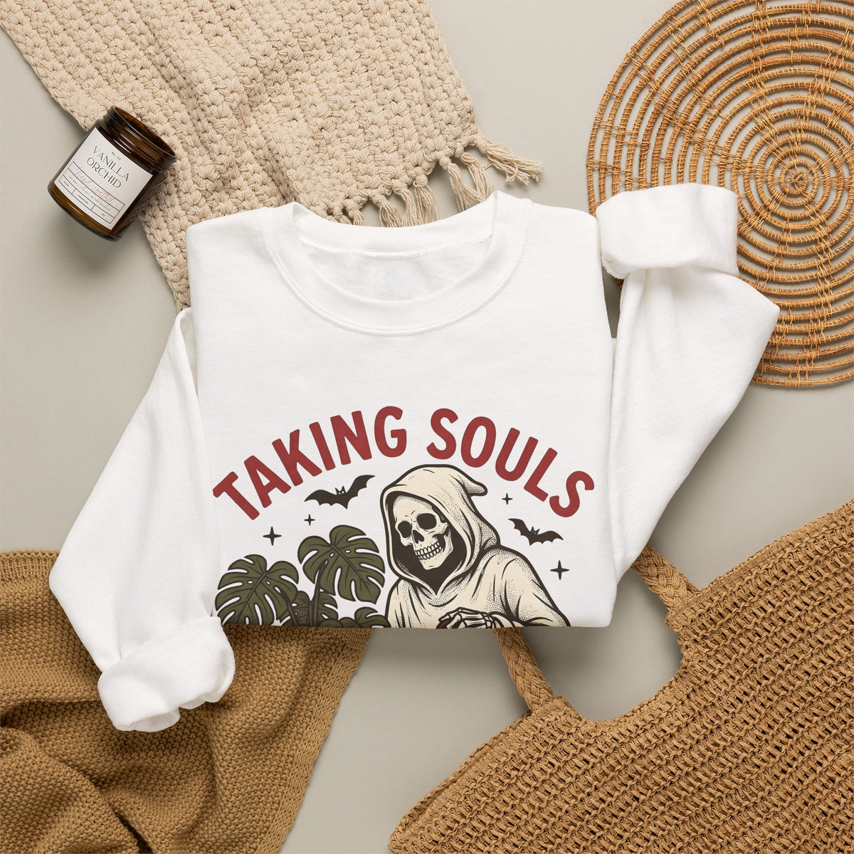Skull Harvester Sweatshirt Halloween Outdoors Gift Women Classic Sweatshirt Reaper Sweatshirt Horror Fan Skull Sweatshirt Wilderness Graphic Line Art Jungle