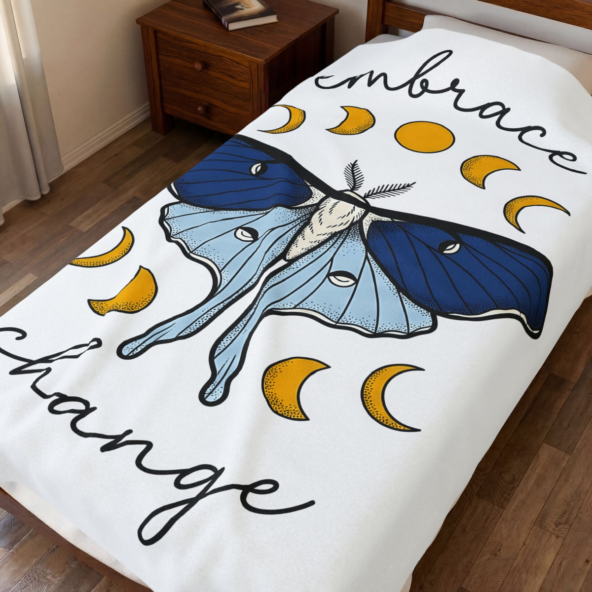 Luna Moth Blanket Boho Chic Occult Gift Women Hippie Blanket Actias Luna Blanket Bohemian Enthusiast Psychedelic Blanket Mystical Graphic Sleek