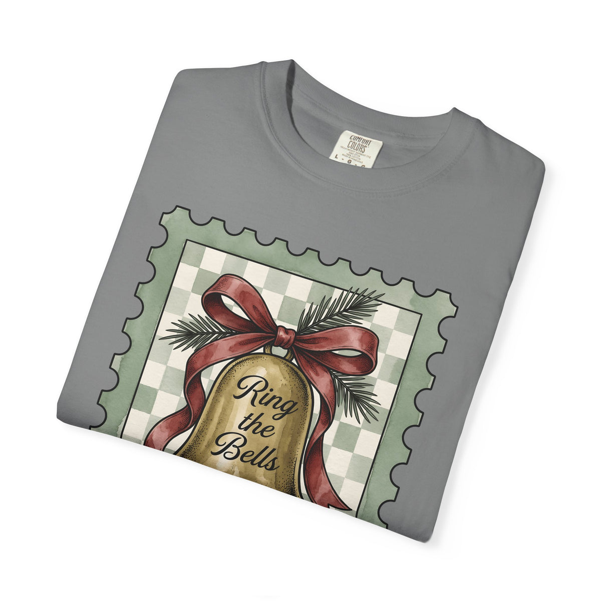 Festive Bell T-Shirt Christmas Seasonal Gift Women Retro T-Shirt Jingle Bell T-Shirt Christmas Fan Vintage T-Shirt Holiday Graphic Rustic Fir Twig