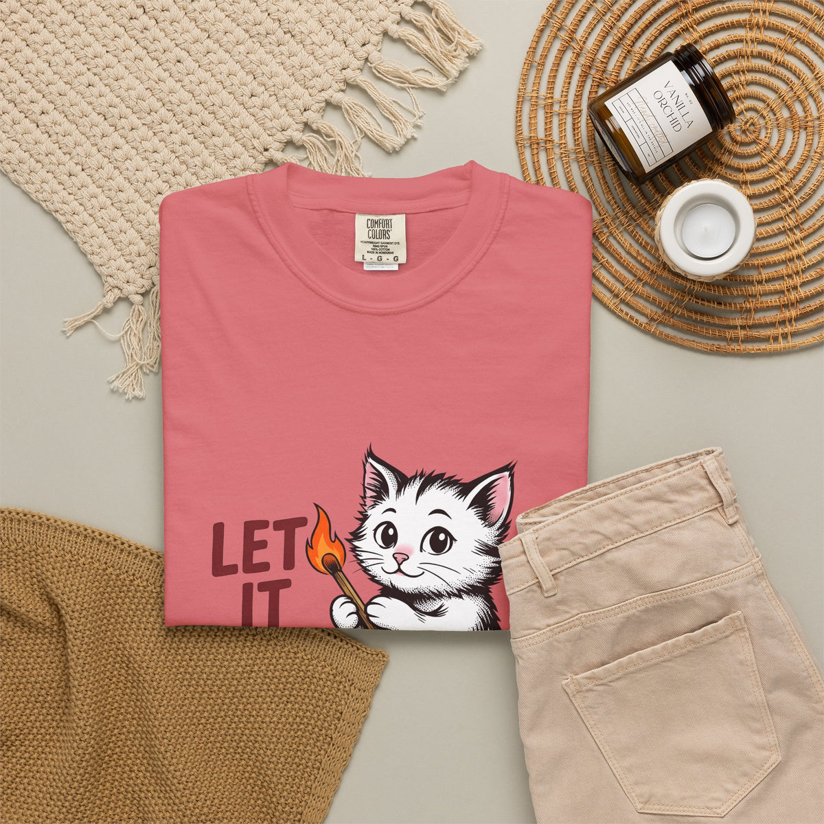 Cute Cat T-Shirt Cat Humor Gift Women Cartoon T-Shirt Kitten T-Shirt Feline Fan Cartoonish T-Shirt Funny Graphic Vintage Matchstick T-Shirt