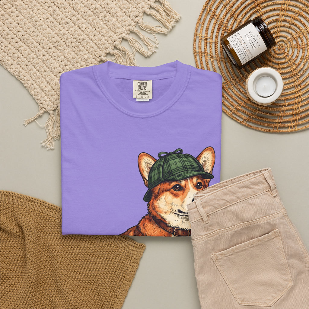 Corgi Puppy Dog Animals Gift Sketch Puppy Dog Fan Canine Doggy Retro Detective Cap T-Shirt