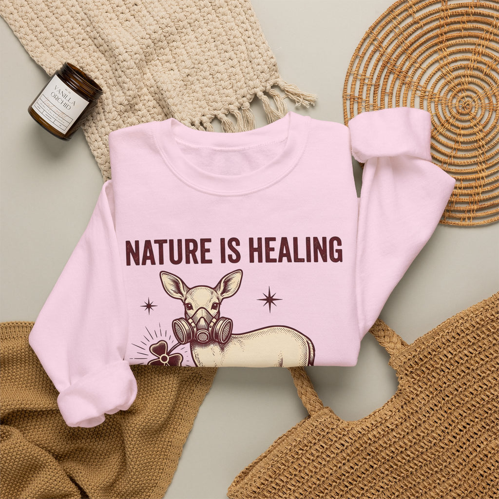Buck Gas Mask Sweatshirt Nature Fauna Gift Women Antique Sweatshirt Gas Mask Sweatshirt Wildlife Enthusiast Vintage Sweatshirt Animal Graphic Ink Drawing Four