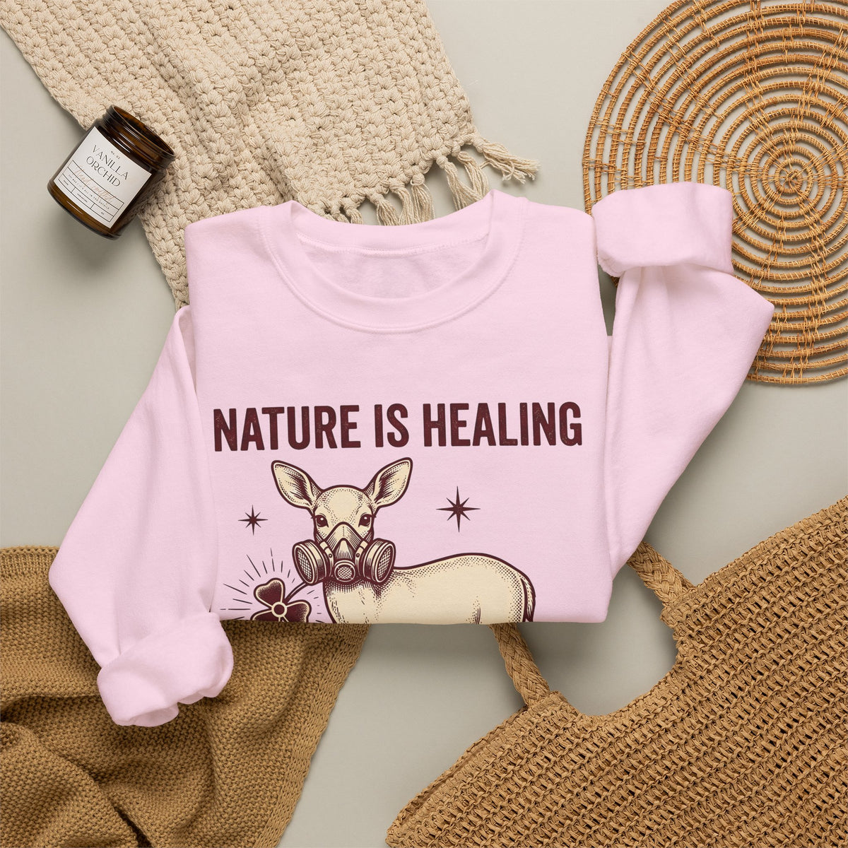 Buck Gas Mask Sweatshirt Nature Fauna Gift Women Antique Sweatshirt Gas Mask Sweatshirt Wildlife Enthusiast Vintage Sweatshirt Animal Graphic Ink Drawing Four