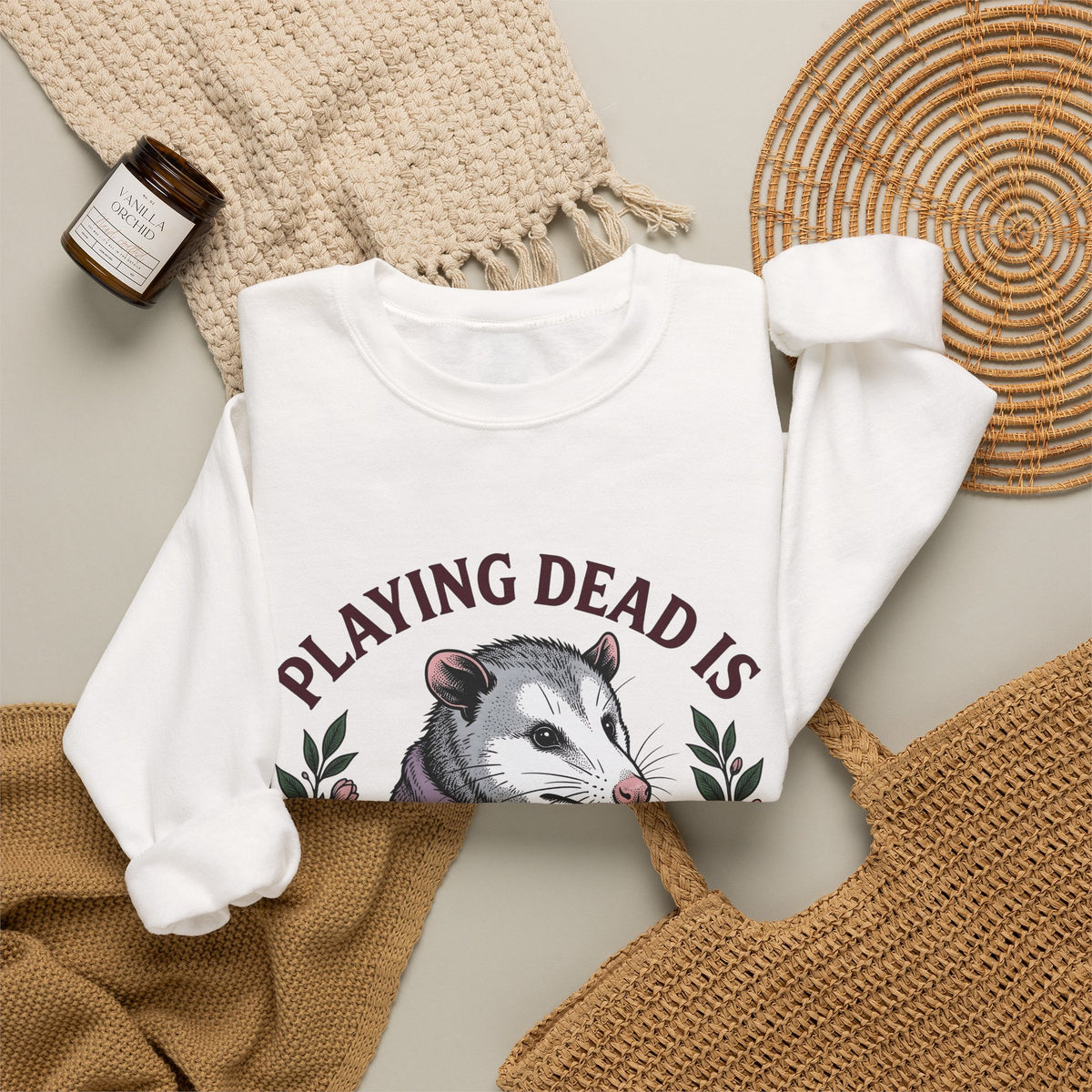 Possum Possum Critter Gift Line Opossum Possum Fan Drawing Old Fashioned Flower Bouquet Sweatshirt