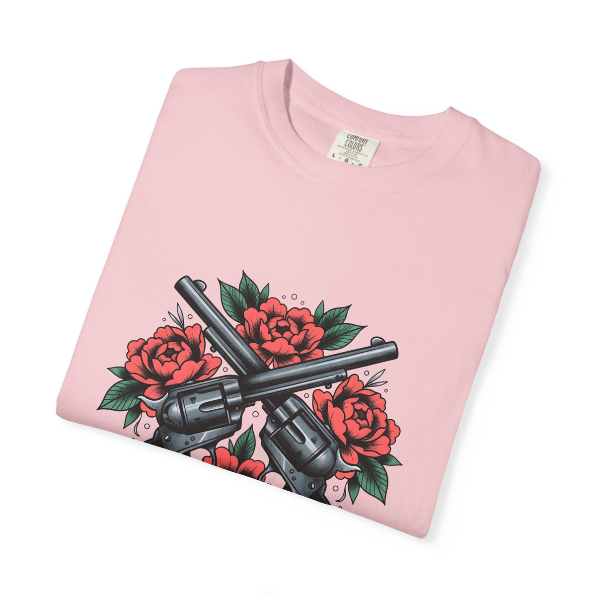 Crossed Revolvers T-Shirt Cowgirl Western Gift Women Tattoo Style T-Shirt Guns T-Shirt Rodeo Fan Traditional T-Shirt Country Graphic Vintage Roses