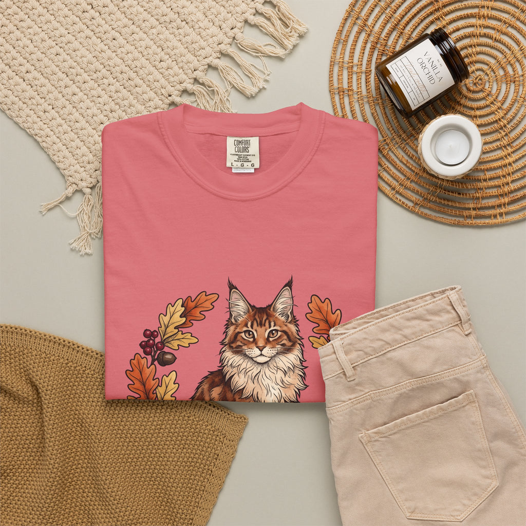Maine Coon Pet T-Shirt Cat Pumpkin Gift Women Greenery T-Shirt Cat T-Shirt Cat Fan Foliage T-Shirt Gourd Graphic Old-Fashioned Orange Leaves T-Shirt