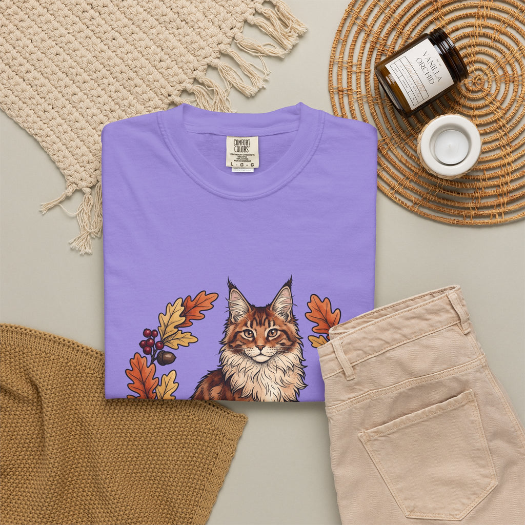 Maine Coon Pet T-Shirt Cat Pumpkin Gift Women Greenery T-Shirt Cat T-Shirt Cat Fan Foliage T-Shirt Gourd Graphic Old-Fashioned Orange Leaves T-Shirt