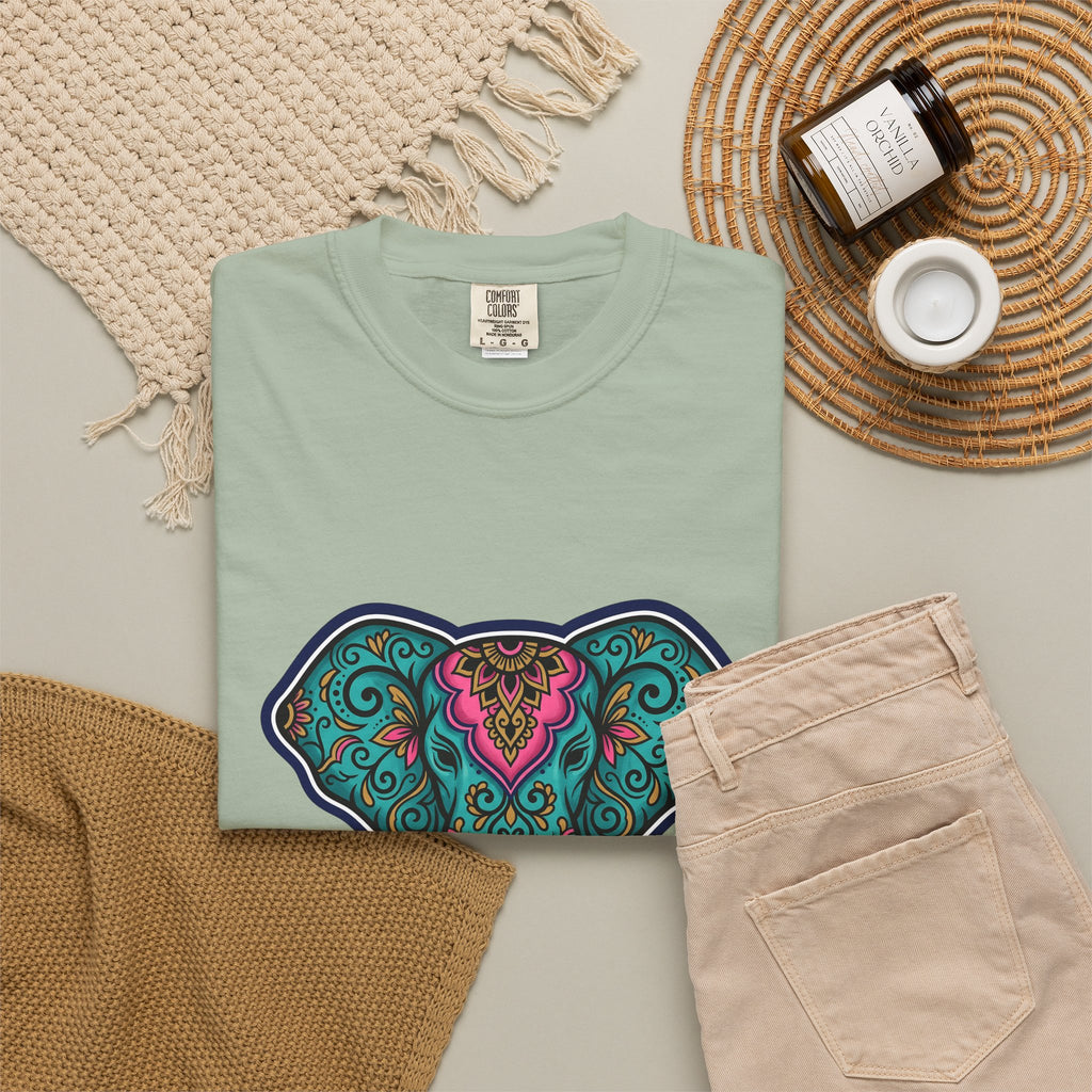 Elephant Head T-Shirt Boho Animal Gift Women Boho T-Shirt Pachyderm T-Shirt Hippie Fan Boho Chic T-Shirt Wildlife Graphic Mandala Floral Pattern