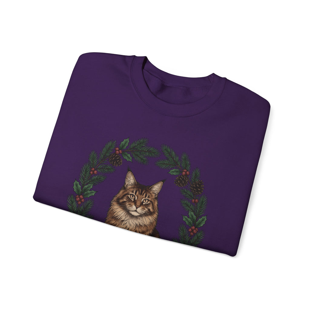 Maine Coon Kitten Sweatshirt Cat Holiday Gift Women Floral Sweatshirt Kitten Sweatshirt Cat Fan Fancy Sweatshirt Christmas Graphic Retro Pine Twigs Sweatshirt