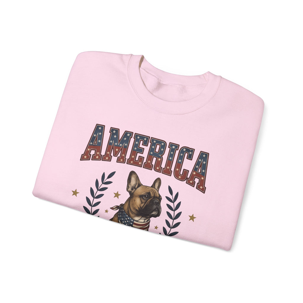 French Bulldog Sweatshirt America Patriotic Gift Women Vintage Sweatshirt Bouledogue Sweatshirt American Fan Retro Illustration Graphic Retro Stars Sweatshirt