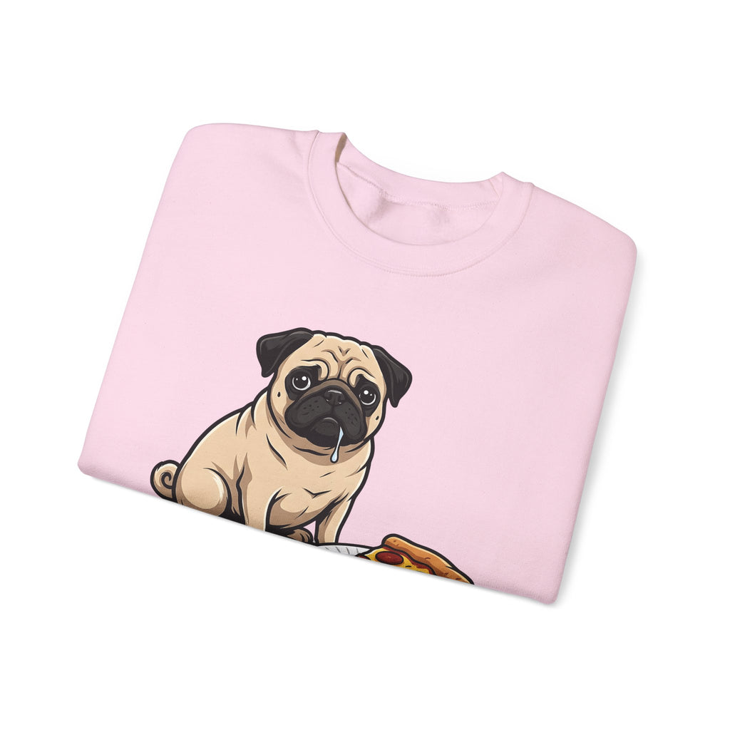 Pug Dog Sweatshirt Dog Meals Gift Women Line Art Sweatshirt Pugs Sweatshirt Dog Fan Illustrated Design Food Graphic Sweatshirt Sketch Pizza Piece Sweatshirt