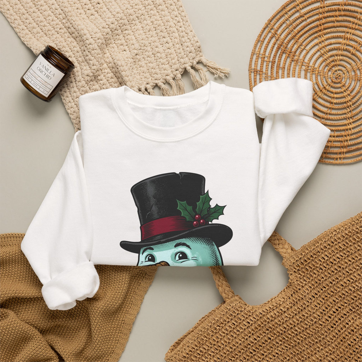 Snowman Christmas Event Gift Rustic Frosty Holiday Fan Country Party Nostalgic Tartan Scarf Sweatshirt