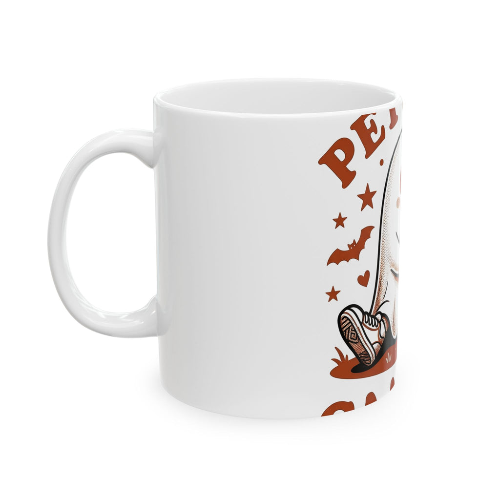 Spooky Cat Mug Halloween Animals Gift Women Comic Mug Cat Mug Horror Fan Cartoon Mug Creature Graphic Retro Flying Bats Mug