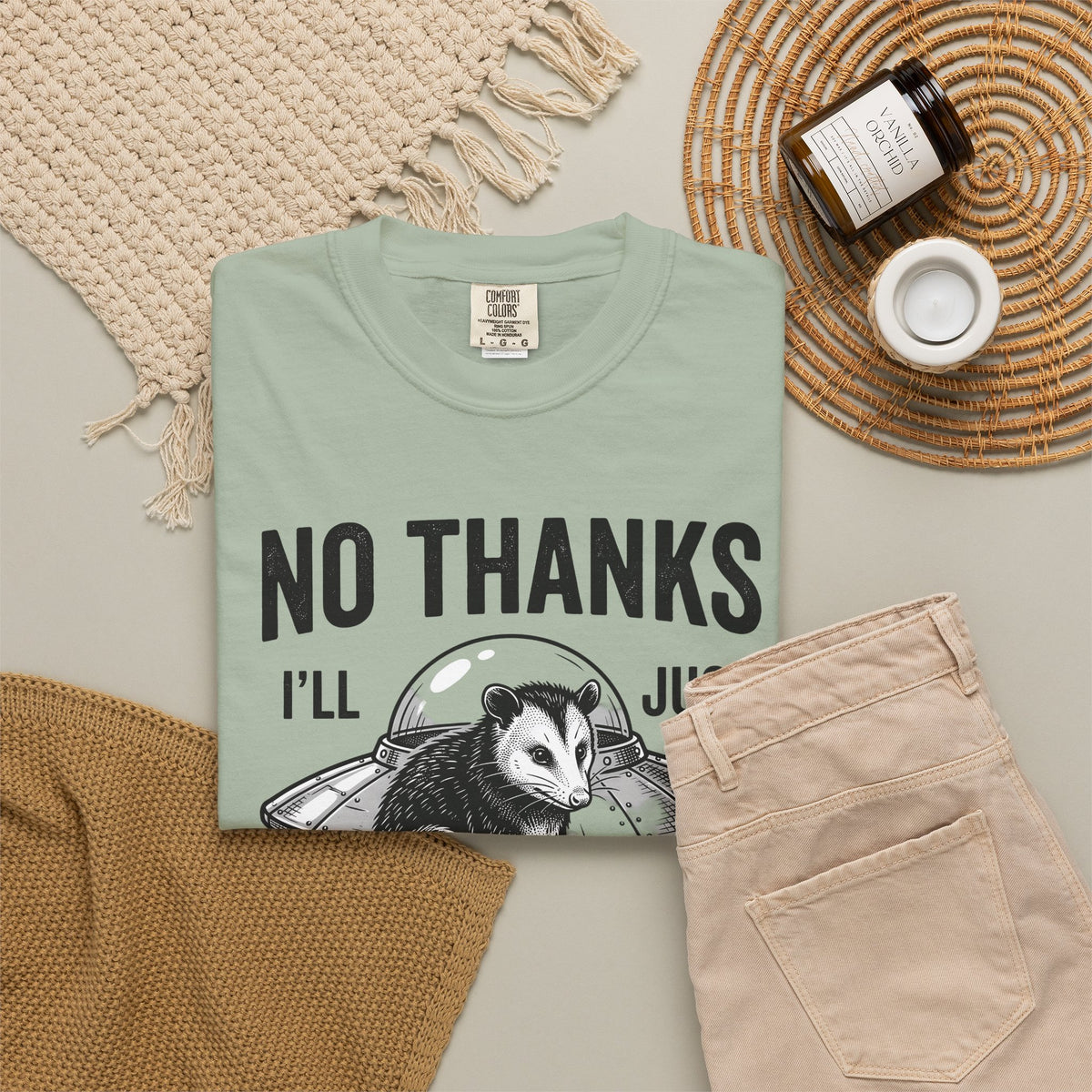 Opossum Ufo T-Shirt Funny Critter Gift Women Sketch T-Shirt Possum Ufo T-Shirt Humor Fan Cartoon T-Shirt Creature Graphic Doodle Alien Ship T-Shirt