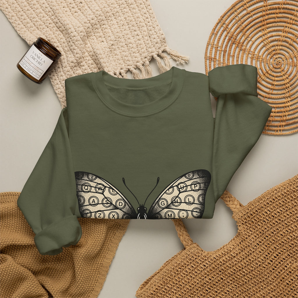 Butterfly Design Sweatshirt Moms Environment Gift Women Sketch Sweatshirt Butterfly Sweatshirt Motherhood Fan Illustration Graphic Cartoon Keyboard Keys