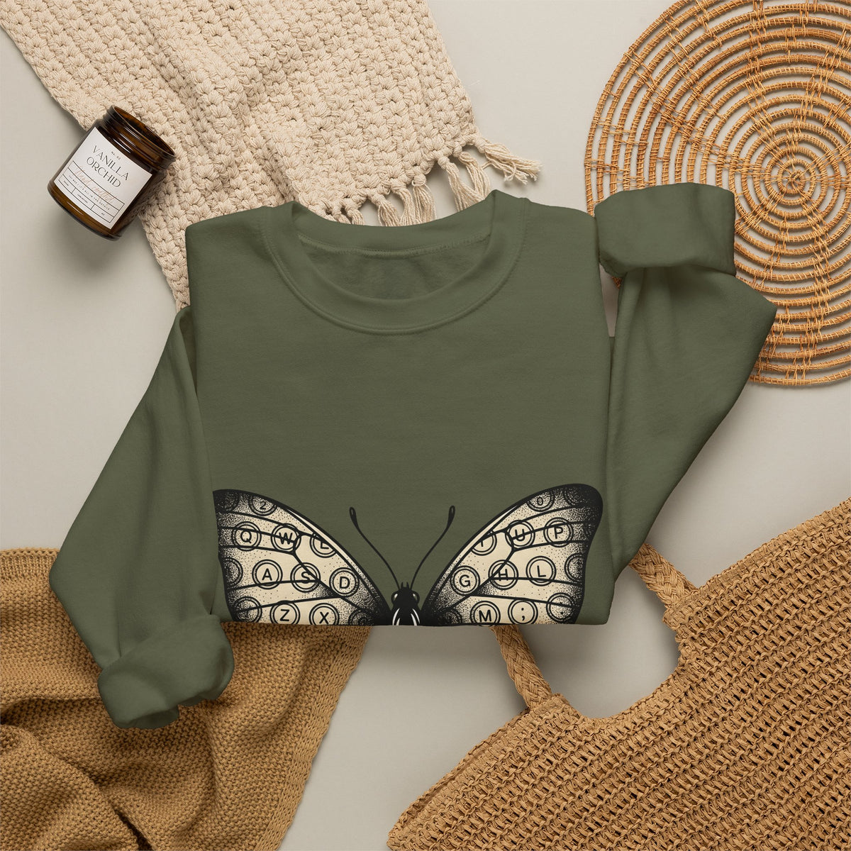 Butterfly Design Sweatshirt Moms Environment Gift Women Sketch Sweatshirt Butterfly Sweatshirt Motherhood Fan Illustration Graphic Cartoon Keyboard Keys