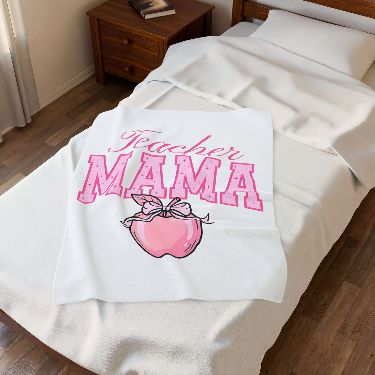 Red Apple Bow Blanket Moms Teaching Gift Women Pop Art Blanket Apple Blanket Mother Enthusiast Retro Blanket Educator Graphic Old School Star