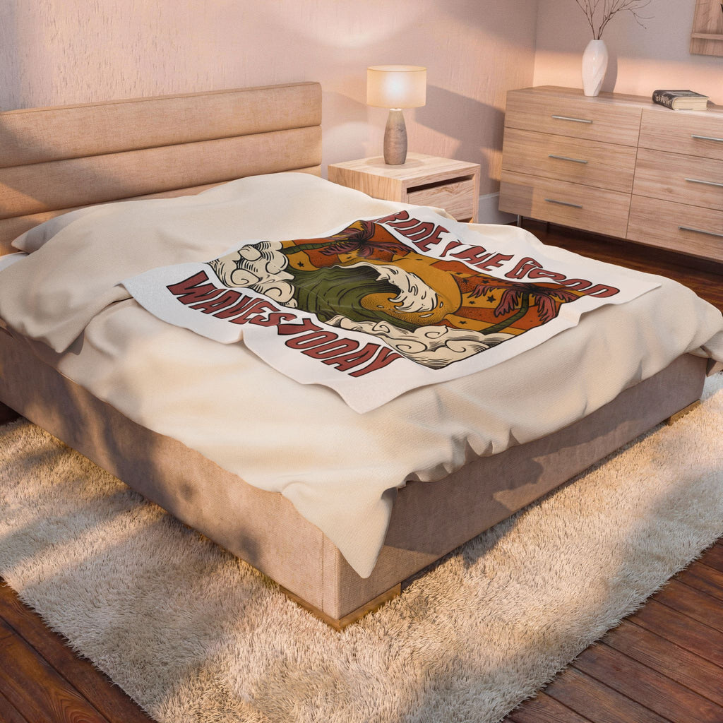 Sea Surf Blanket Surfing Seaside Gift Women Retro Blanket Wave Blanket Surfer Fan Vintage Blanket Coastal Graphic Hand Drawn Tropical Palms Blanket